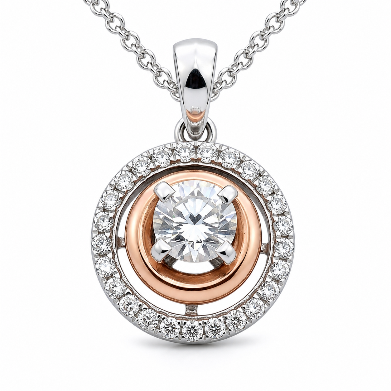 Rosette Halo Solitaire Pendant