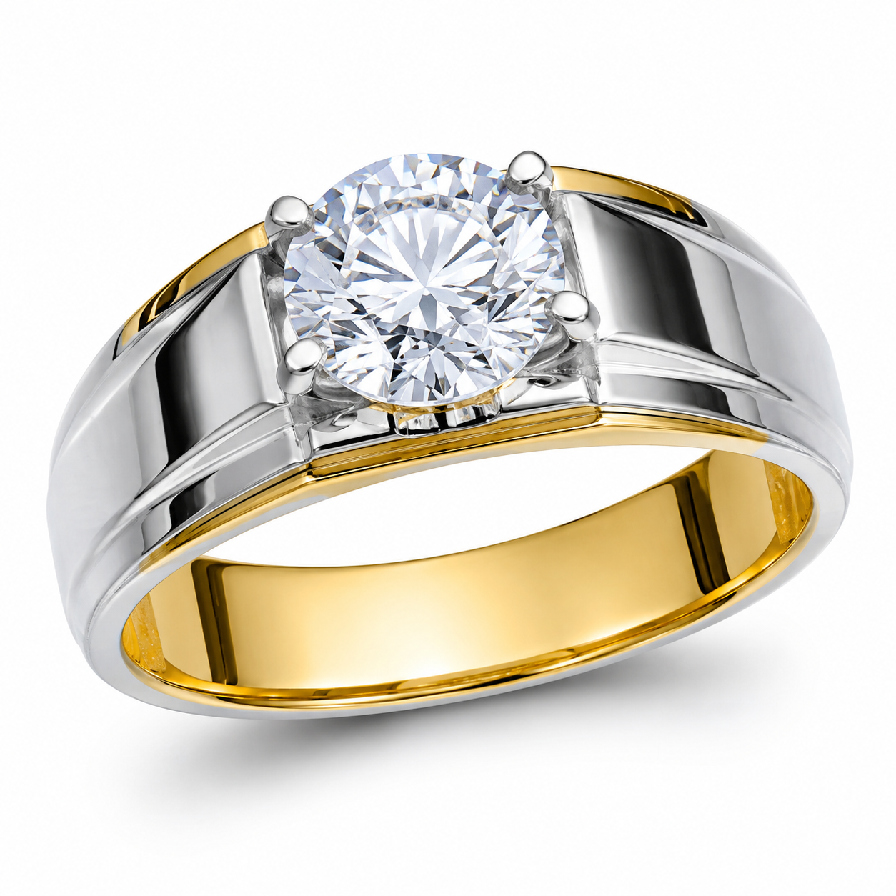 Two-Tone Solitaire Dome Ring