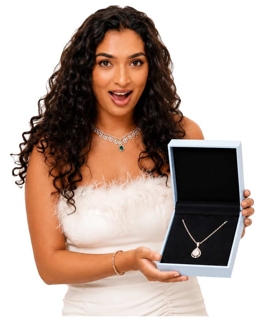 Model presenting a diamond necklace
